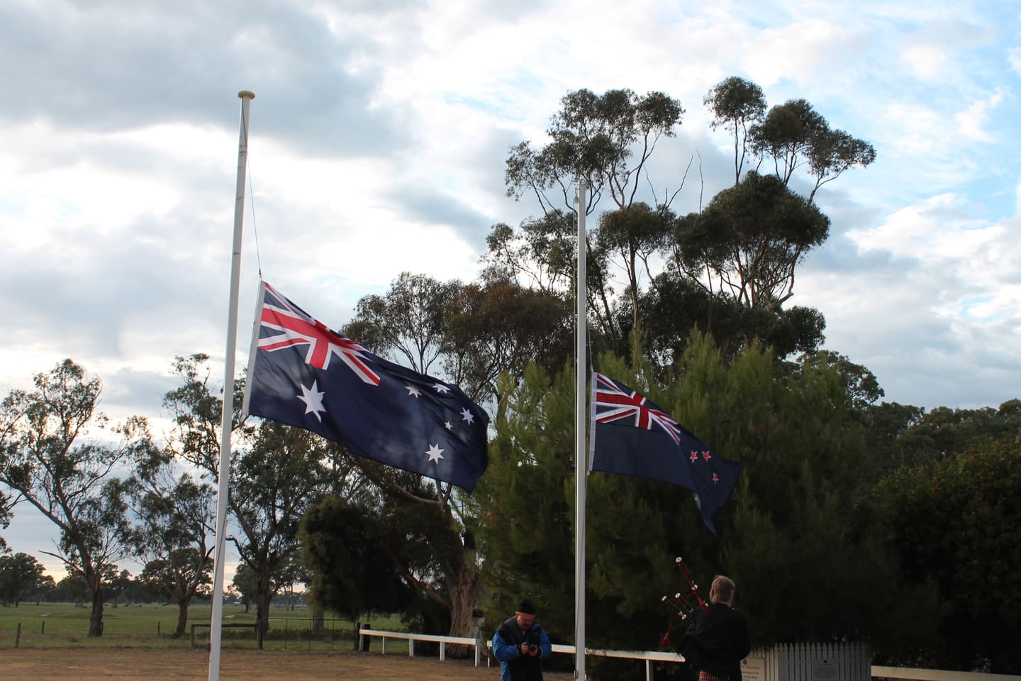 Australian and New Zealand Flag half mast during Anzac Day