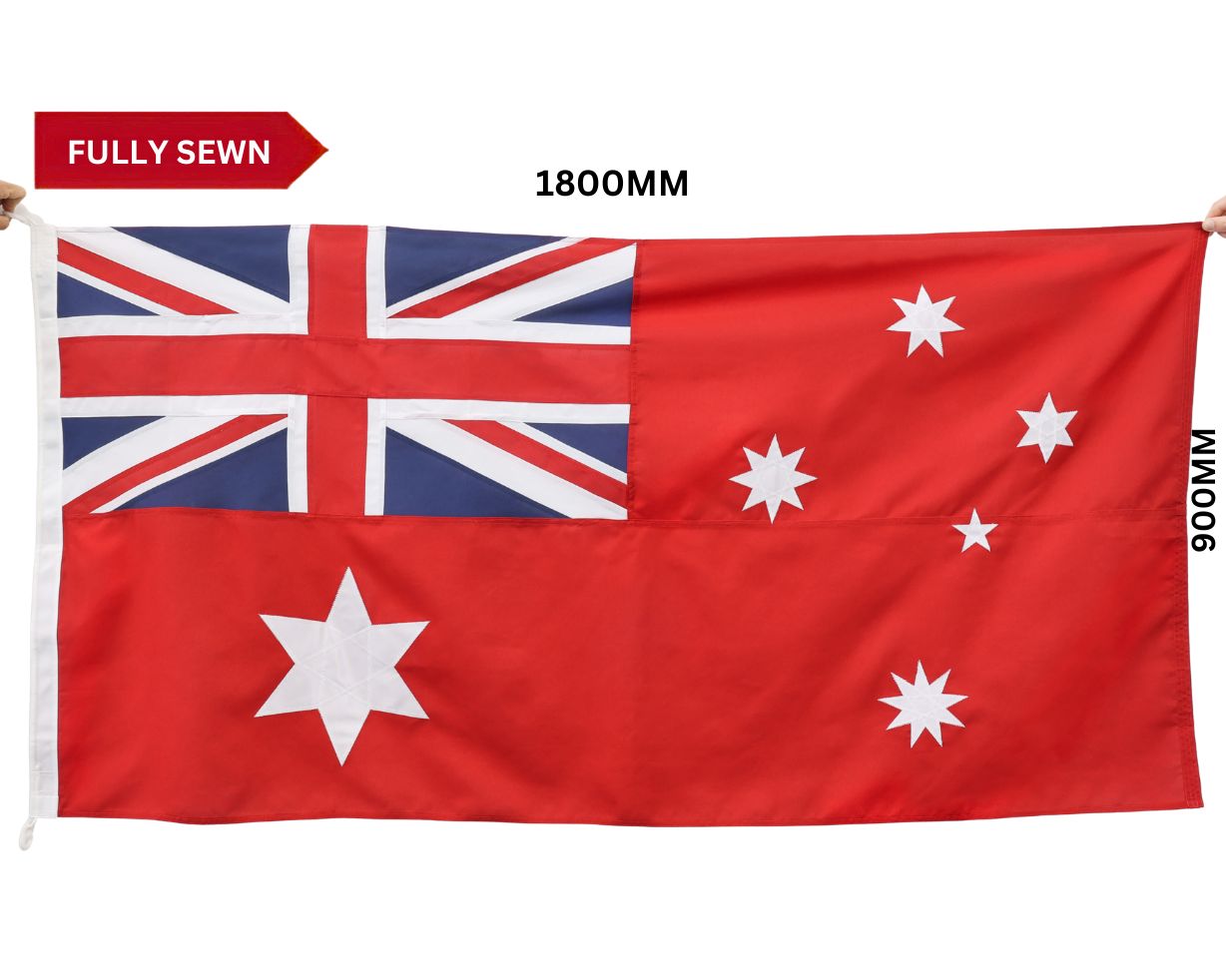 Full view of the historical 1901-1903 6-star Australian Red Ensign flag with original Southern Cross design.