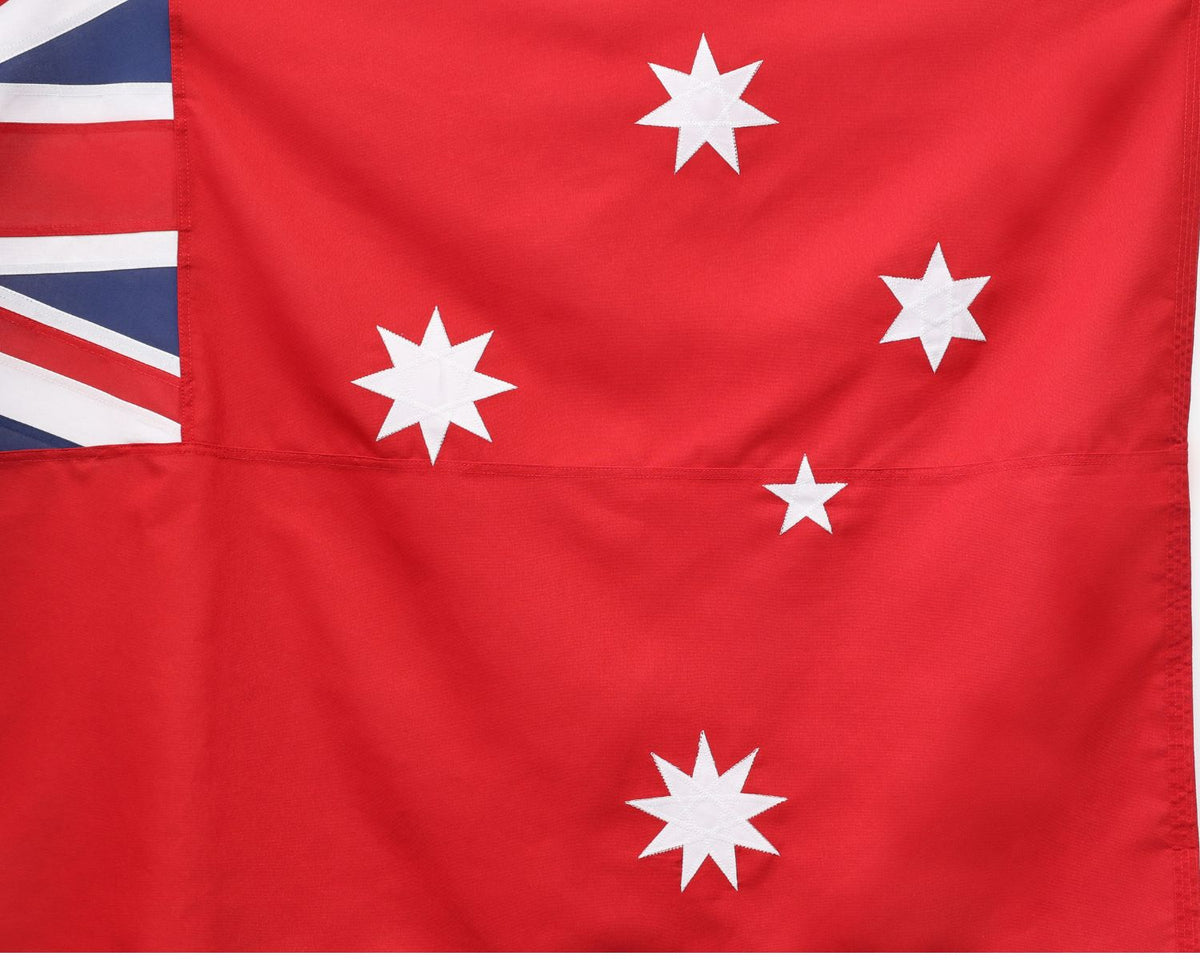 Australian Federation Red Ensign  showing all 5 stars of the original 1901-1903 Southern Cross design with 9, 8, 7, 6, and 5 points.