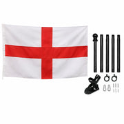 England flag shown with black mounting hardware including poles, a bracket, clips, and screws on a white background.