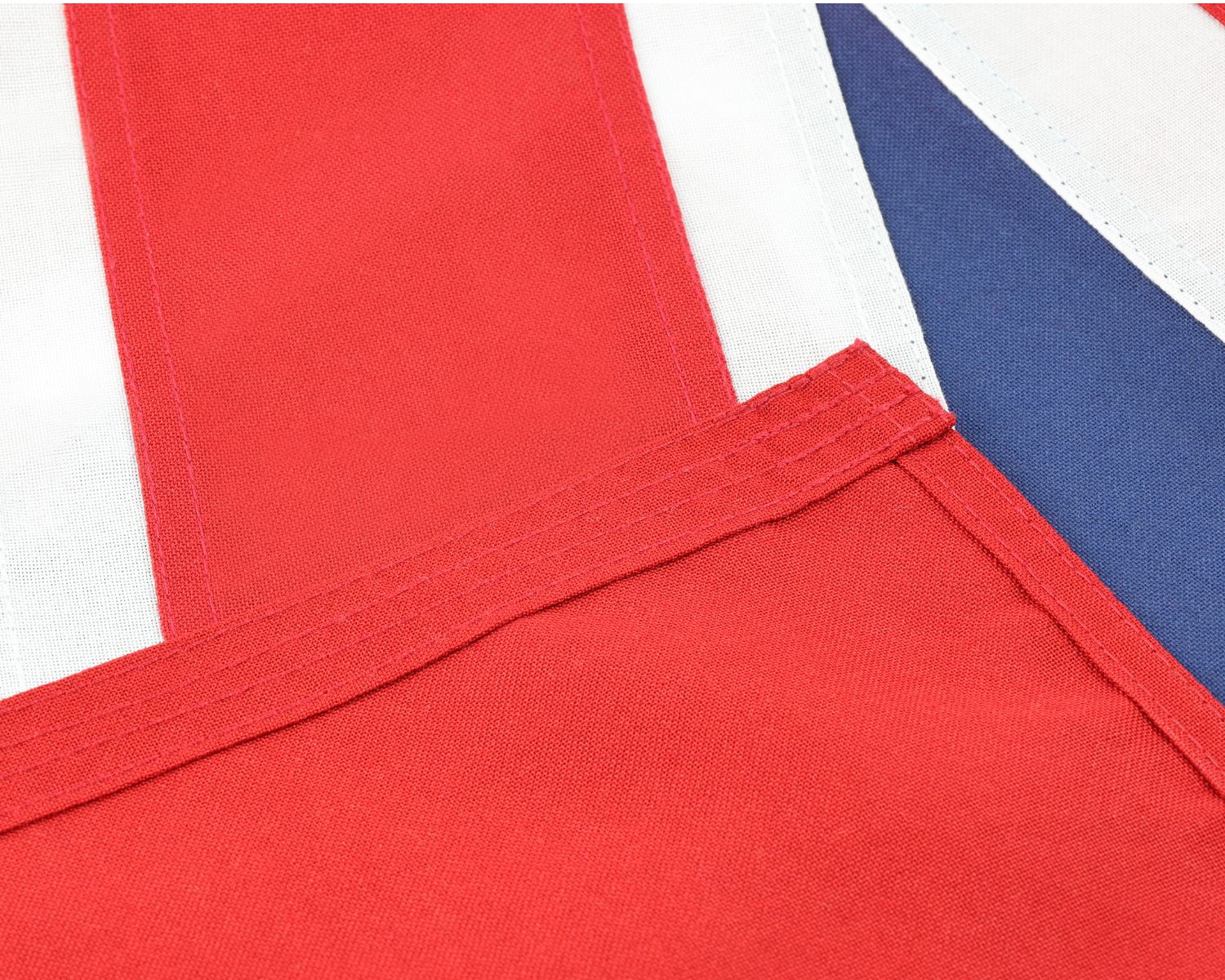 Close-up of the heavy-duty double-hemmed edge and corner stitching on the 1901-1903 Australian Red Ensign.